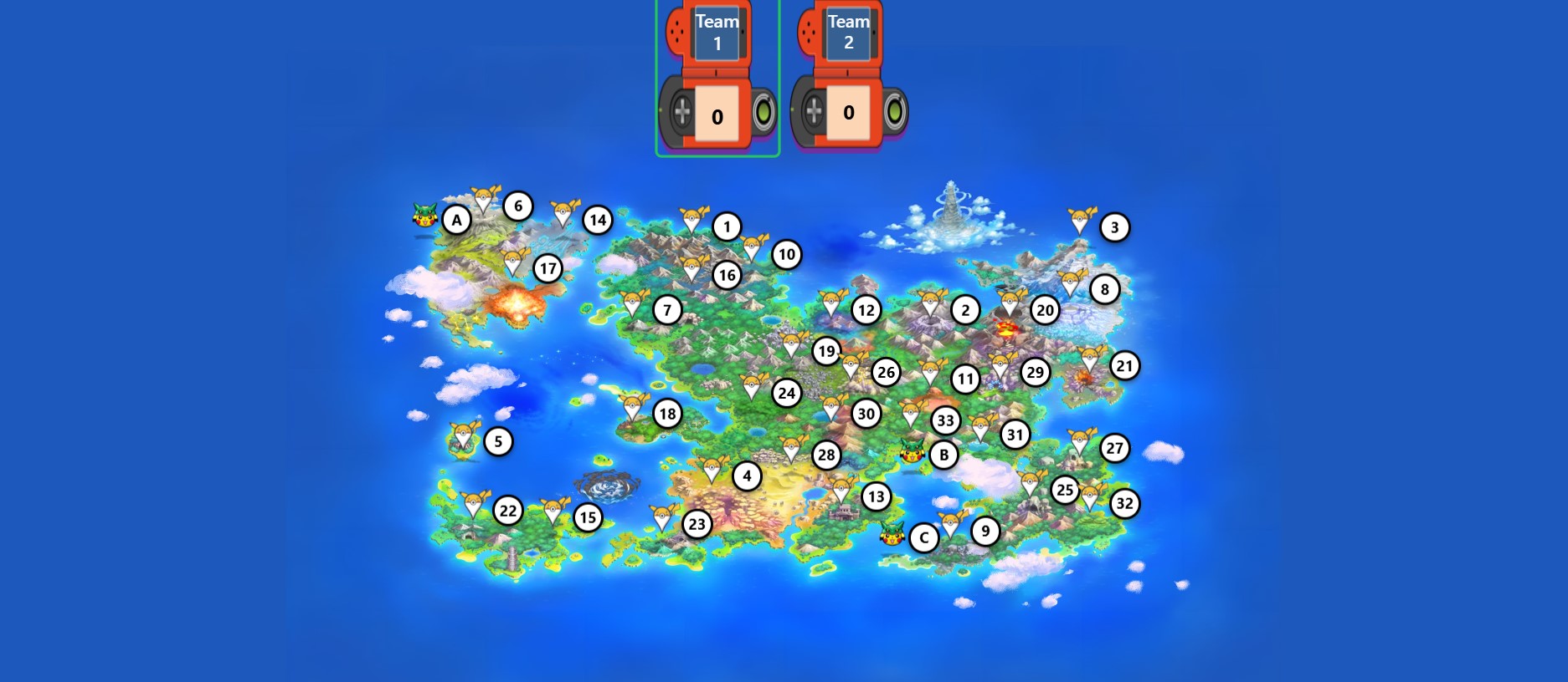 Two teams playing an online Pokemon Hunters review game